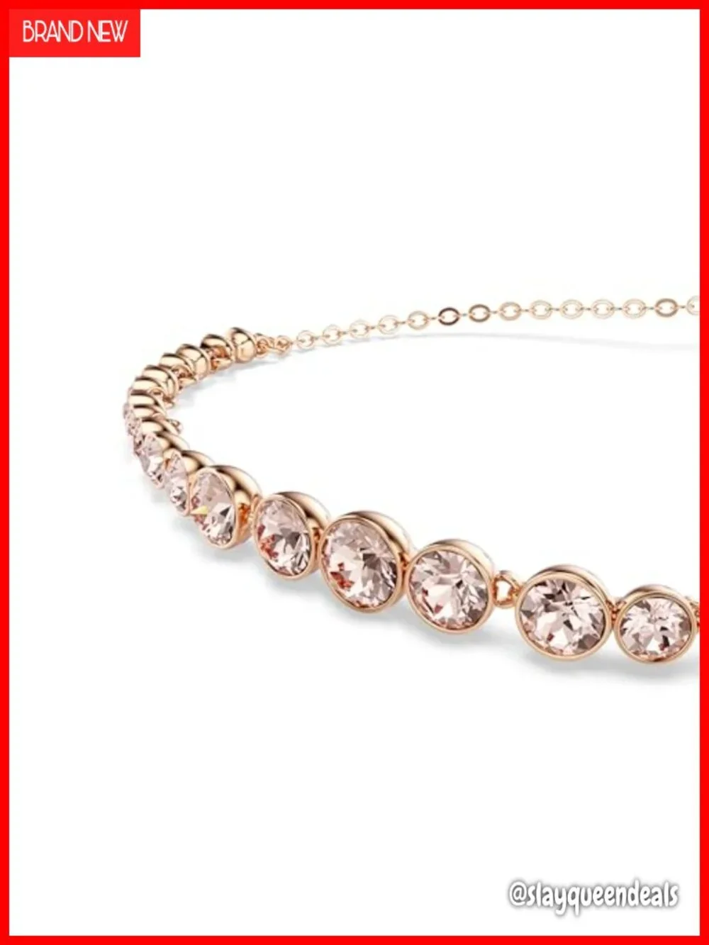 Crystal Link Bracelet - Rose Gold Tone, Sliding Clasp, 9.5 In